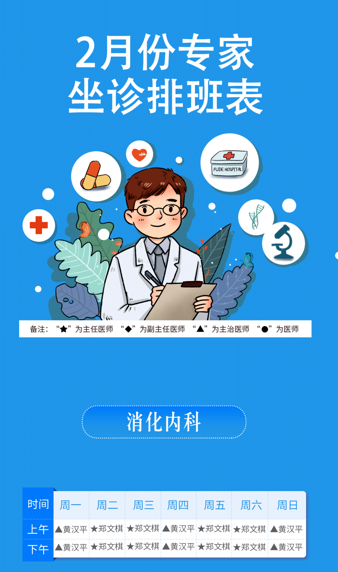 莆田福德医院专家门诊排班